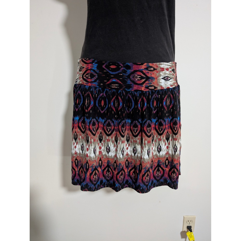 Charlotte Russe Mini Skirt Multicolor Print Smocked Waist Lined Size Small
